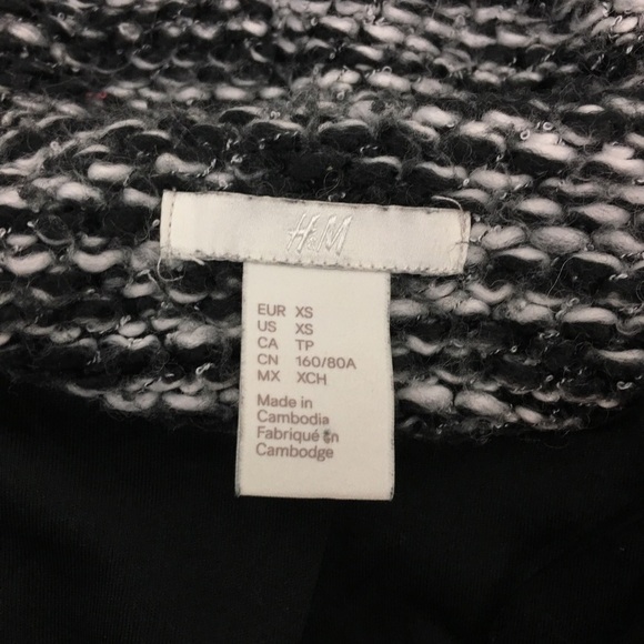 H&M Black White Tweed Open Front Sweater Jacket XS - Picture 4 of 4